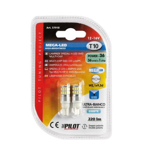 Lampadine auto T10 W2 1x9 5d 36 mega Led 12 16V doppia polarita