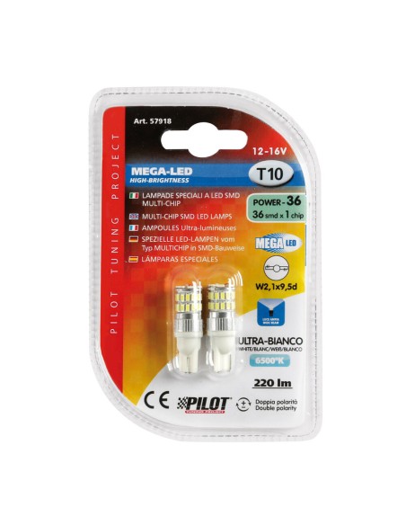 Lampadine auto T10 W2 1x9 5d 36 mega Led 12 16V doppia polarita 