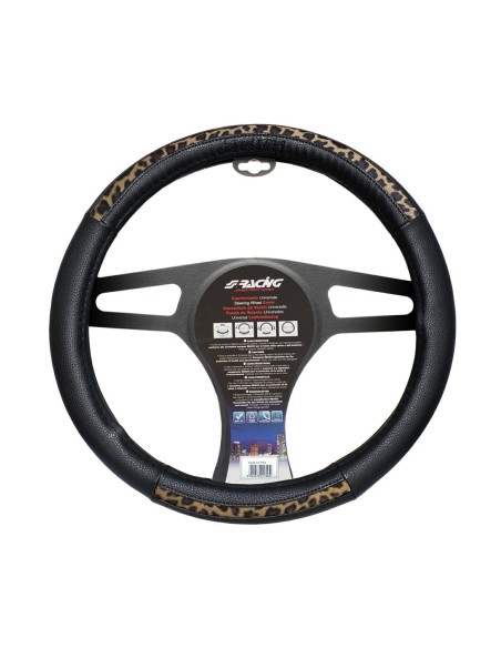 Coprivolante universale auto 37 39cm ecopelle con inserti leopardati