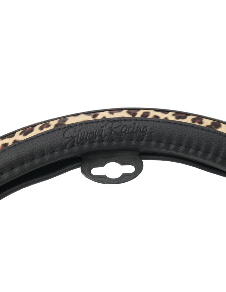 Coprivolante universale auto 37 39cm ecopelle con inserti leopardati