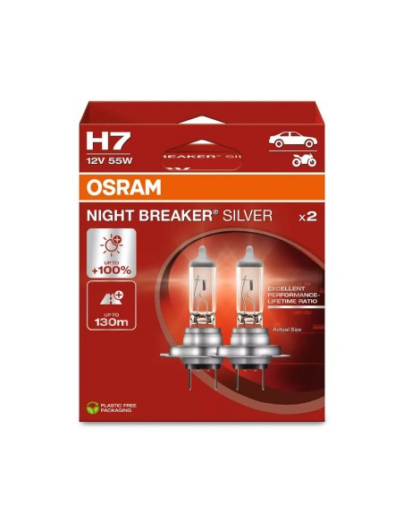 Coppia lampade alogene H7 12V 55W Osram Night Breaker Silver