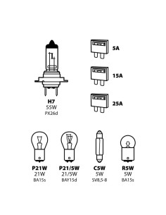 Kit lampadine di ricambio 12V H7 P21W P21 5W C5W R5W fusibili