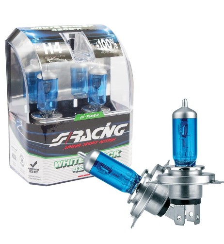 Kit 2 lampadine alogene H4 60 55W White Shock 4200K Simoni Racing