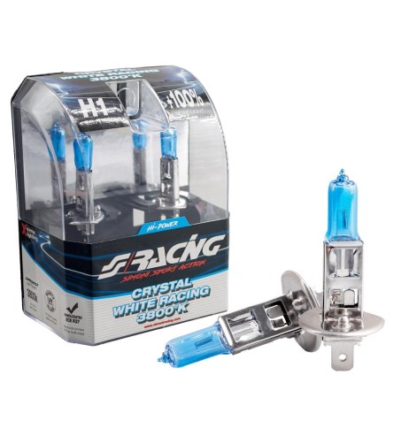 Kit 2 lampadine alogene H1 55W ghiaccio 3800K Crystal White Simoni Racing