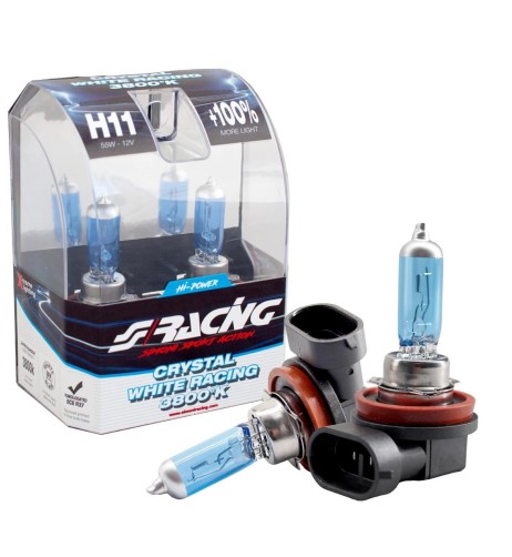 Kit 2 lampadine alogene H11 55W ghiaccio 3800K Crystal White Simoni Racing