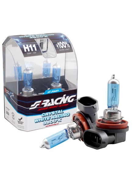 Kit 2 lampadine alogene H11 55W ghiaccio 3800K Crystal White Simoni Racing