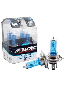 Kit 2 lampadine alogene H4 55W ghiaccio 3800K Crystal White Simoni Racing