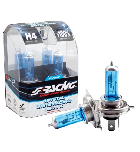 Kit 2 lampadine alogene H4 55W ghiaccio 3800K Crystal White Simoni Racing