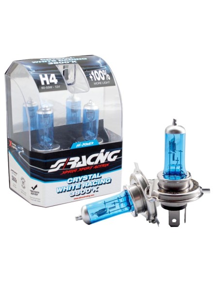 Kit 2 lampadine alogene H4 55W ghiaccio 3800K Crystal White Simoni Racing