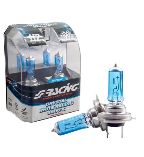 Kit 2 lampadine alogene H7 55W ghiaccio 3800K Crystal White Simoni Racing