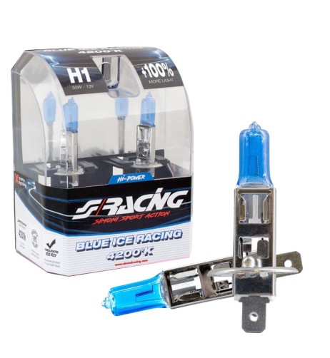 Kit 2 lampadine alogene H1 55W ghiaccio 4200K Blue Ice Simoni Racing