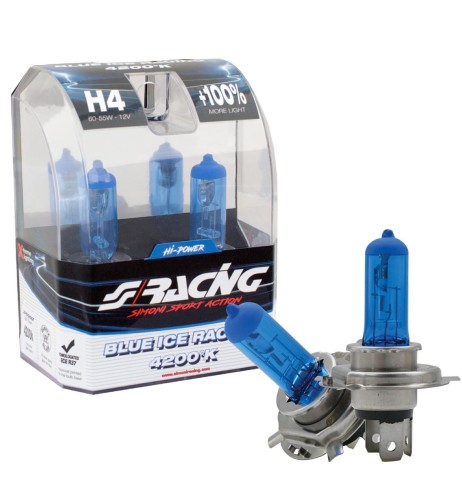 Kit 2 lampadine alogene H4 55W ghiaccio 4200K Blue Ice Simoni Racing