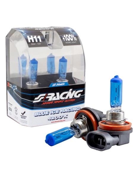 Kit 2 lampadine alogene H11 55W ghiaccio 4200K Blue Ice Simoni Racing