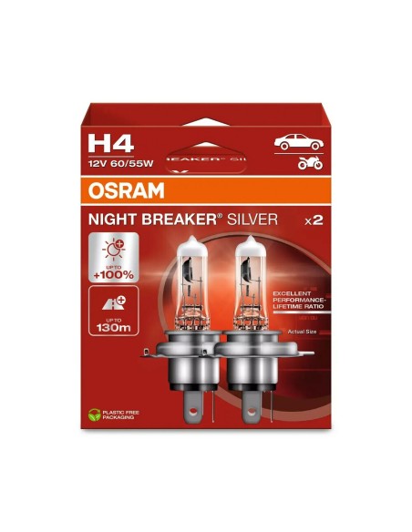 Coppia lampade alogene H4 12V 60 55W Osram Night Breaker Silver
