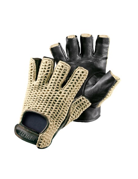 Guanti guida auto mezze dita in pelle e cotone lavorato Colore NERO TG 