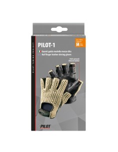 Guanti guida auto mezze dita in pelle e cotone lavorato Colore NERO TG  2