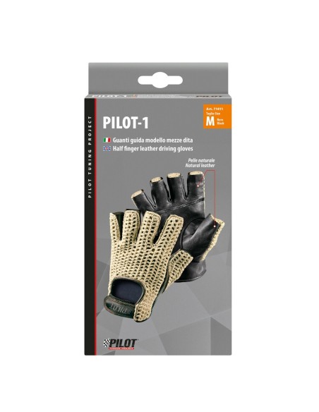 Guanti guida auto mezze dita in pelle e cotone lavorato Colore NERO TG 