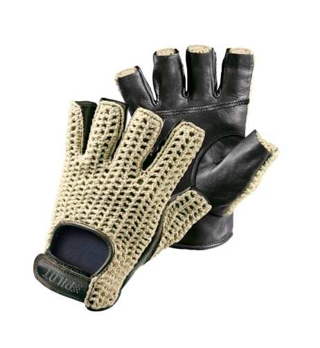 Guanti guida auto mezze dita in pelle e cotone lavorato Colore NERO TG 