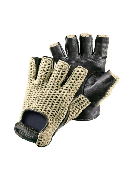 Guanti guida auto mezze dita in pelle e cotone lavorato Colore NERO TG 