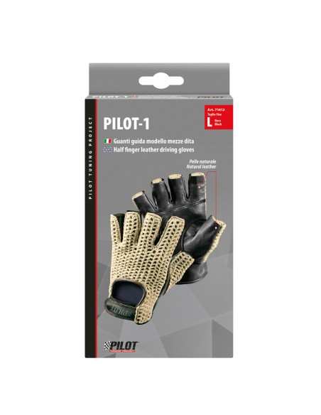 Guanti guida auto mezze dita in pelle e cotone lavorato Colore NERO TG 