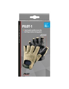 Guanti guida auto mezze dita in pelle e cotone lavorato Colore NERO TG  2