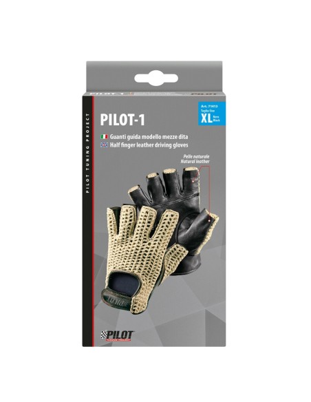 Guanti guida auto mezze dita in pelle e cotone lavorato Colore NERO TG 