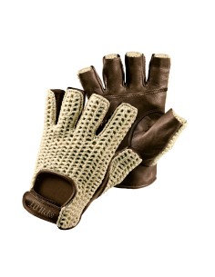 Guanti guida auto mezze dita in pelle e cotone lavorato Colore MARRONE 
