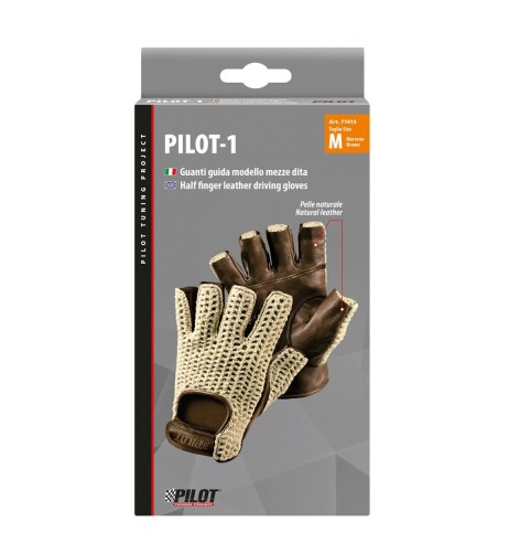 Guanti guida auto mezze dita in pelle e cotone lavorato Colore MARRONE 
