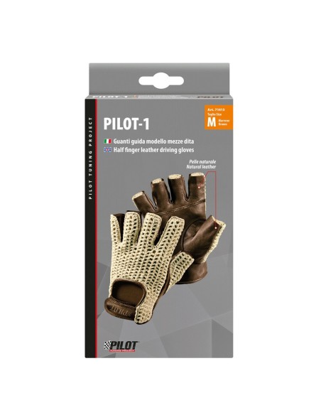 Guanti guida auto mezze dita in pelle e cotone lavorato Colore MARRONE 