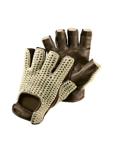 Guanti guida auto mezze dita in pelle e cotone lavorato Colore MARRONE 