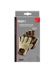 Guanti guida auto mezze dita in pelle e cotone lavorato Colore MARRONE  2