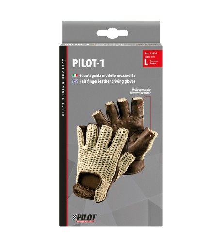 Guanti guida auto mezze dita in pelle e cotone lavorato Colore MARRONE