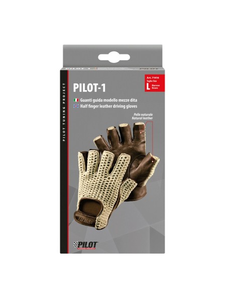 Guanti guida auto mezze dita in pelle e cotone lavorato Colore MARRONE 