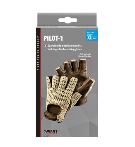 Guanti guida auto mezze dita in pelle e cotone lavorato Colore MARRONE 