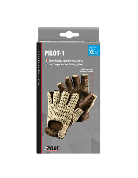 Guanti guida auto mezze dita in pelle e cotone lavorato Colore MARRONE 