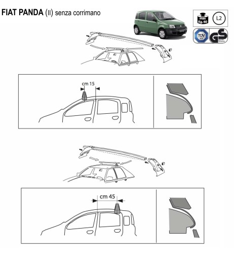 Bagagliera cestello Sigma 104x110cm per Fiat Panda senza corrimano 2003 201