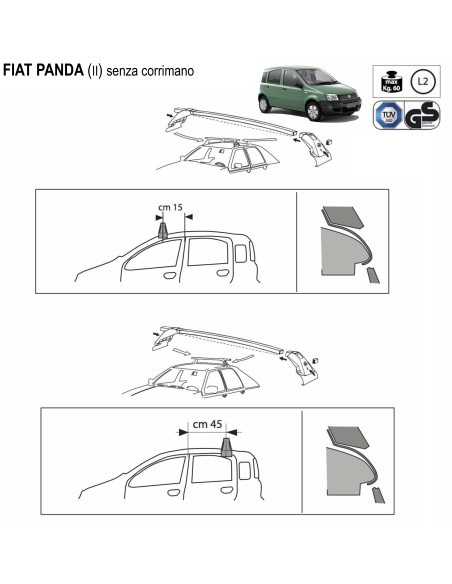 Bagagliera cestello Sigma 104x110cm per Fiat Panda senza corrimano 2003 201