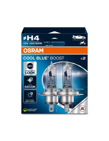 Coppia lampade alogene H4 12V 100 90W 5000K Osram Cool blue boost
