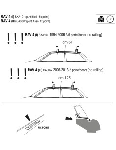 Kit barre portatutto LP49 per Toyota Rav4 3 5p 1994 2000 2