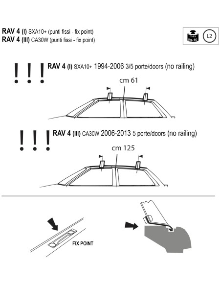 Kit barre portatutto LP49 per Toyota Rav4 3 5p 1994 2000