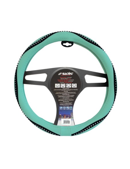 Coprivolante universale auto 37 39cm ecopelle azzurro con strass