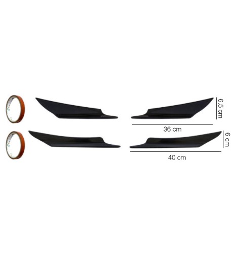 Kit 4 alette canards aerodinamiche per paraurti ABS nero