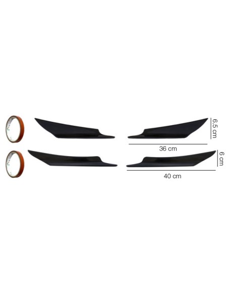 Kit 4 alette canards aerodinamiche per paraurti ABS nero