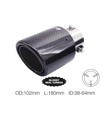 Terminale scarico universale carbonio singolo rotondo inclinato 38 64mm TRX