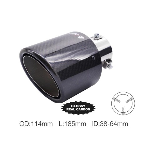 Terminale scarico universale carbonio singolo rotondo inclinato 38 64mm TRX