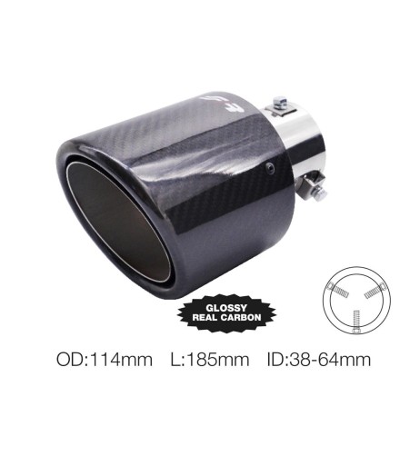 Terminale scarico universale carbonio singolo rotondo inclinato 38 64mm TRX