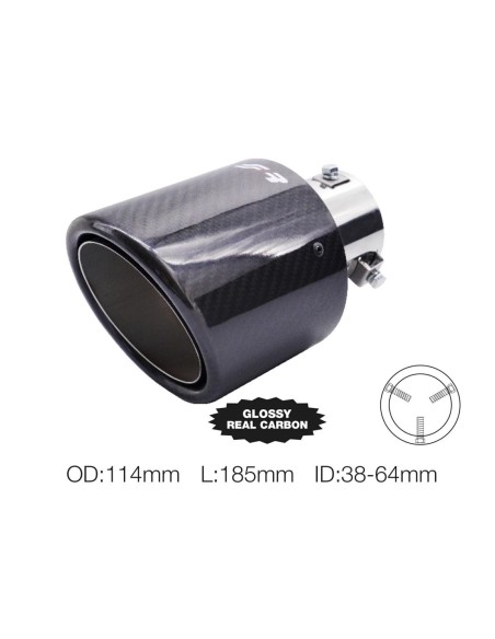 Terminale scarico universale carbonio singolo rotondo inclinato 38 64mm TRX