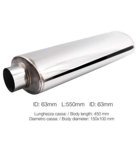 Silenziatore universale inox grezzo uscita rotonda 61mm ESR6