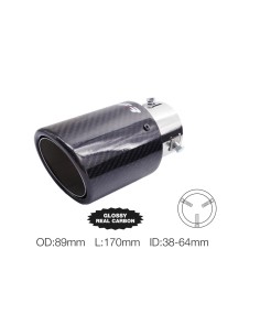 Terminale scarico universale carbonio singolo rotondo inclinato 38 64mm TRX 2