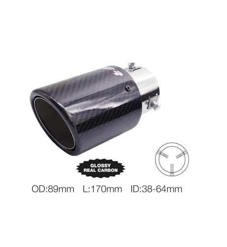 Terminale scarico universale carbonio singolo rotondo inclinato 38 64mm TRX